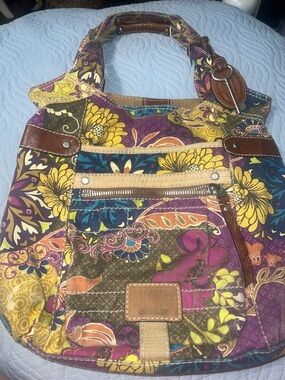 🗝️ Fossil vintage Multicolor Floral hobo Shoulder bag with cute key charm🫶🏼
